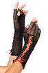 Sexy Black Red Lace up Fishnet Fingerless Gloves